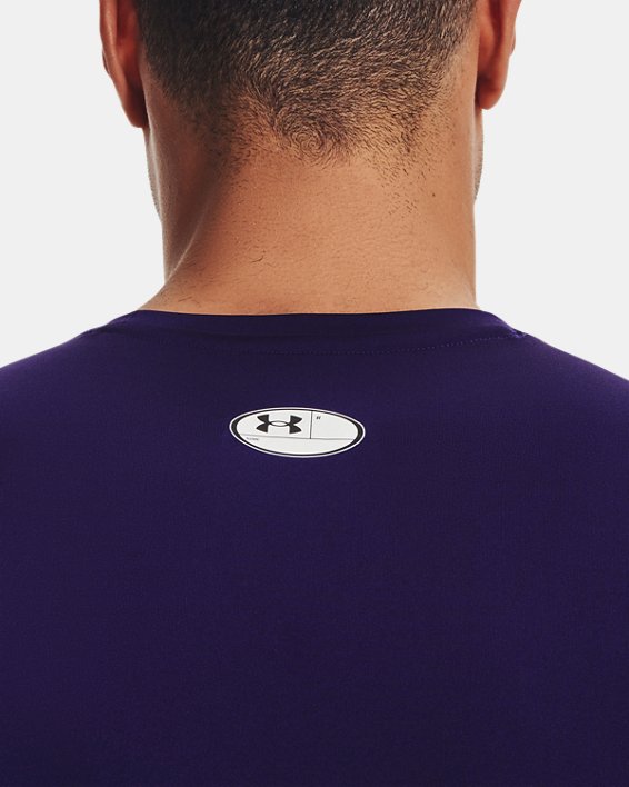 Men's HeatGear® Armour Short Sleeve, Purple, pdpMainDesktop image number 3